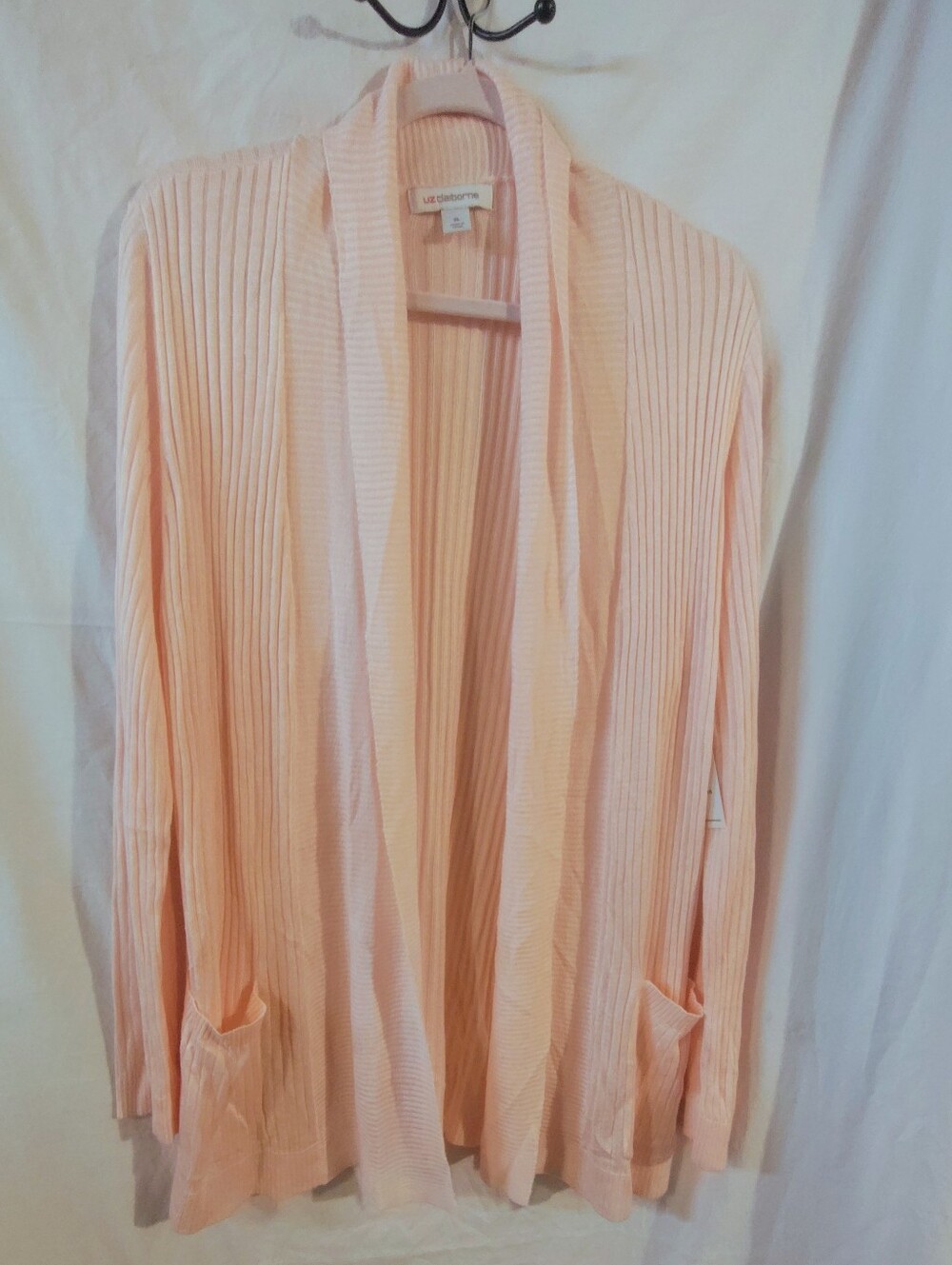 Liz Claiborne Light Peach Ribbed Open-Front Cardigan